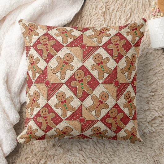 Cute Gingerbread Man Patchwork Pattern Style クッション (ブランケット)