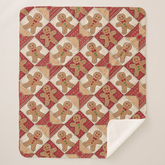 Cute Gingerbread Man Patchwork Pattern Style シェルパブランケット (正面)