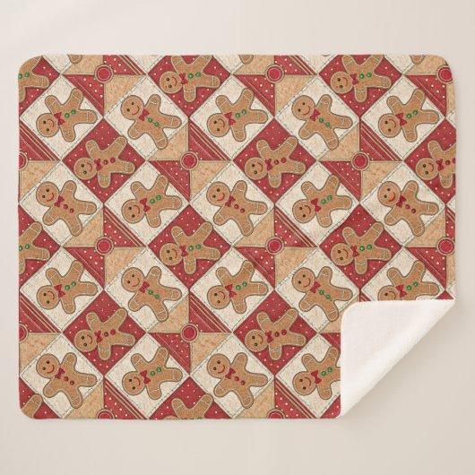 Cute Gingerbread Man Patchwork Pattern Style シェルパブランケット (正面(横))