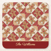 Cute Gingerbread Man Patchwork Pattern Style スクエアペーパーコースター (正面)