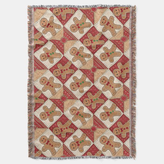 Cute Gingerbread Man Patchwork Pattern Style スローブランケット (正面縦)