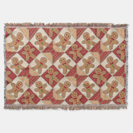 Cute Gingerbread Man Patchwork Pattern Style スローブランケット