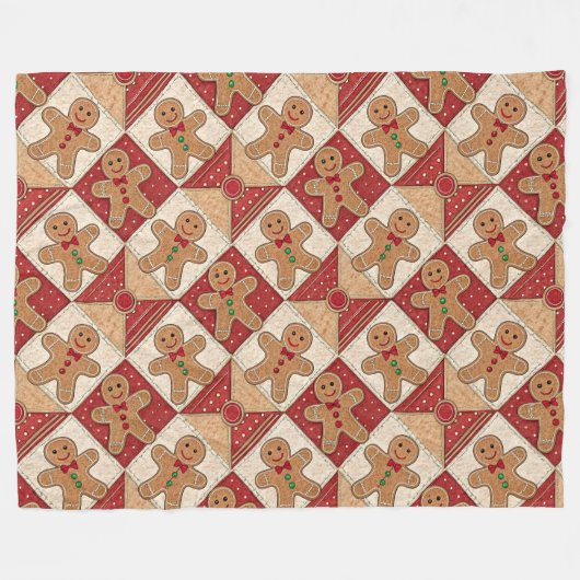 Cute Gingerbread Man Patchwork Pattern Style フリースブランケット (正面(横))
