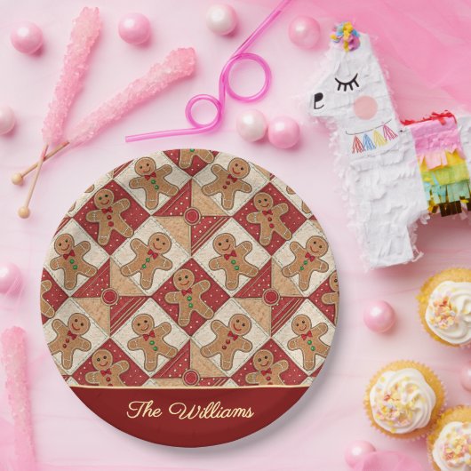Cute Gingerbread Man Patchwork Pattern Style ペーパープレート (パーティー)