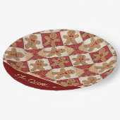 Cute Gingerbread Man Patchwork Pattern Style ペーパープレート (アングル)