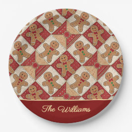 Cute Gingerbread Man Patchwork Pattern Style ペーパープレート