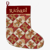Cute Gingerbread Man Patchwork Pattern Style ラージクリスマスストッキング (正面)