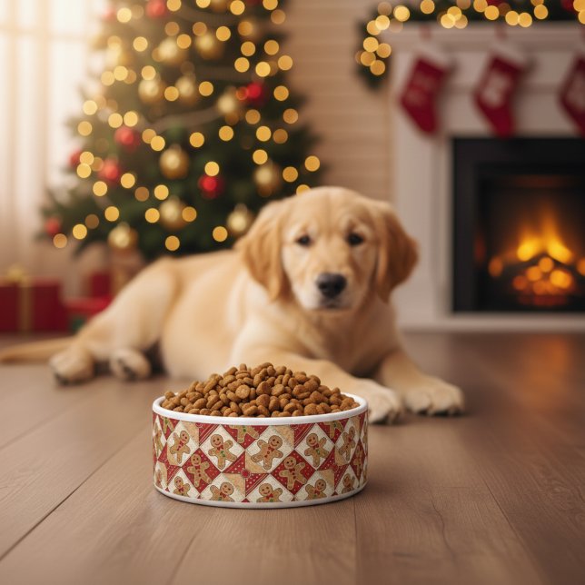 Cute Gingerbread Man Patchwork Pattern Style Pet ボウル (クリエイターアップロード済み)