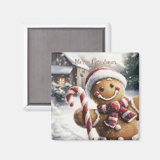 Cute Gingerbread Man with Candy Cane Magnet マグネット (正面/裏面)