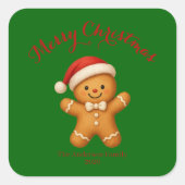 Cute Gingerbread Man with Santa Hat - スクエアシール (正面)