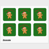 Cute Gingerbread Man with Santa Hat - スクエアシール (シート)