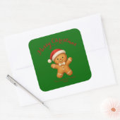 Cute Gingerbread Man with Santa Hat - スクエアシール (封筒)