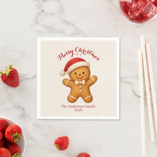 Cute Gingerbread Man with Santa Hat -  スタンダードカクテルナプキン (インサイチュ)