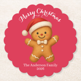 Cute Gingerbread Man with Santa Hat -  ペーパーコースター