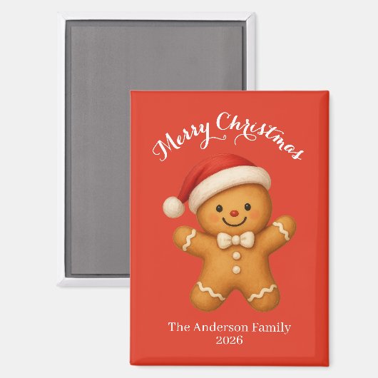Cute Gingerbread Man with Santa Hat -  マグネット (正面/裏面)