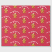 Cute Gingerbread Man with Santa Hat -  ラッピングペーパー (フラット)