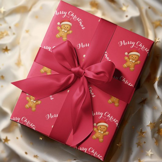 Cute Gingerbread Man with Santa Hat -  ラッピングペーパー