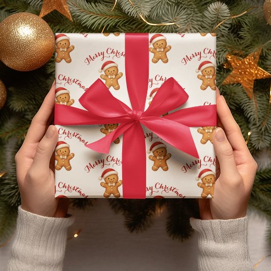 Cute Gingerbread Man with Santa Hat -  ラッピングペーパー