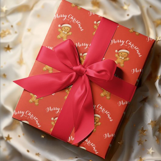 Cute Gingerbread Man with Santa Hat -  ラッピングペーパー