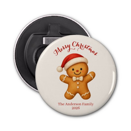 Cute Gingerbread Man with Santa Hat -  栓抜き (正面)