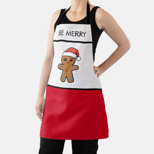 Cute Gingerbread Man with Santa Hat Christmas エプロン (インサイチュ)
