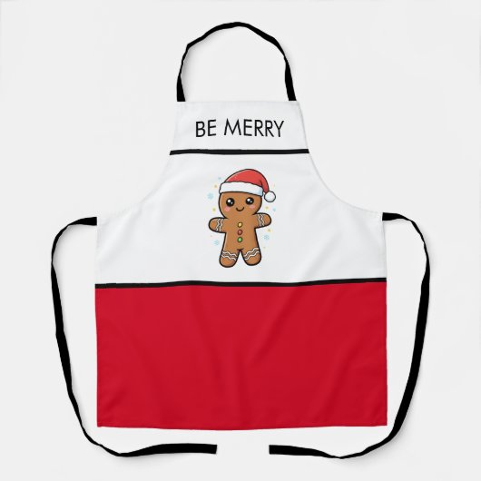 Cute Gingerbread Man with Santa Hat Christmas  エプロン (正面)