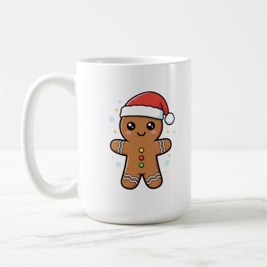 Cute Gingerbread Man with Santa Hat Christmas コーヒーマグカップ (左)