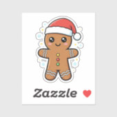 Cute Gingerbread Man with Santa Hat Christmas シール (シート)