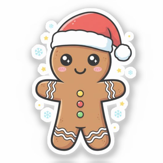 Cute Gingerbread Man with Santa Hat Christmas シール (正面)