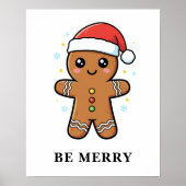 Cute Gingerbread Man with Santa Hat Christmas ポスター (正面)