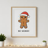 Cute Gingerbread Man with Santa Hat Christmas ポスター