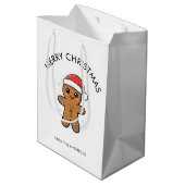 Cute Gingerbread Man with Santa Hat Christmas ミディアムペーパーバッグ (裏面アングル)