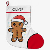 Cute Gingerbread Man with Santa Hat Christmas  ラージクリスマスストッキング (正面)