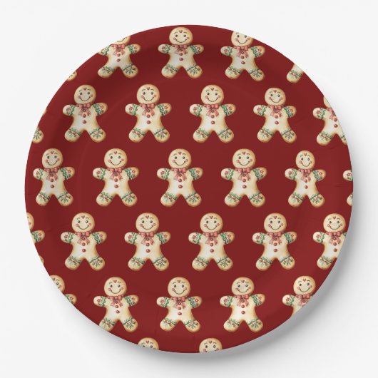 Cute Gingerbread Red Christmas Paper Plate ペーパープレート (正面)