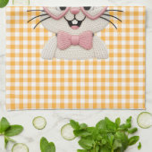 Cute Gingham Bunny Pink Heart Glasses  キッチンタオル (折り畳み)