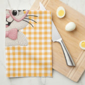 Cute Gingham Bunny Pink Heart Glasses  キッチンタオル (四つ折り)