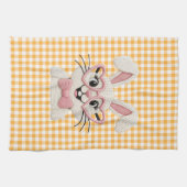 Cute Gingham Bunny Pink Heart Glasses  キッチンタオル (横)