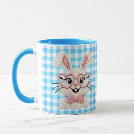 Cute Gingham Bunny Pink Heart Glasses  マグカップ (左)