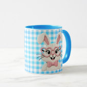 Cute Gingham Bunny Pink Heart Glasses  マグカップ (正面右)