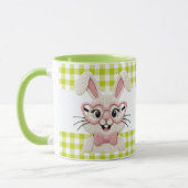Cute Gingham Bunny Pink Heart Glasses  マグカップ (左)