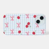 Cute Gingham Cherry iPhone Case with Bow Coquette 15ケース (裏面横)