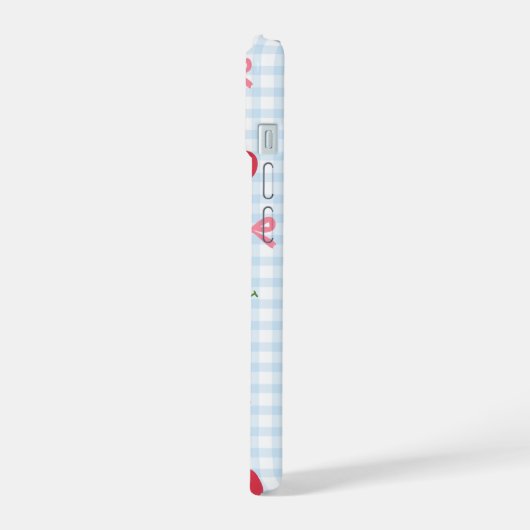 Cute Gingham Cherry iPhone Case with Bow Coquette iPhone 15ケース (左側面)