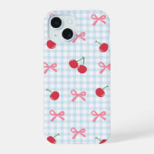 Cute Gingham Cherry iPhone Case with Bow Coquette iPhone 15ケース (裏面)