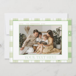 Cute Gingham Green Plaid Custom Photo Holiday card シーズンカード