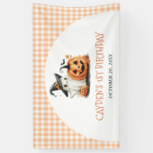 Cute Gingham Halloween Ghost 1st Birthday 横断幕 (縦)