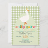 Cute Gingham Neutral Silly Goose Baby Shower 招待状 (正面)