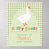 Cute Gingham Silly Goose Baby Shower Welcome ポスター (正面)