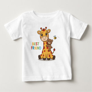 Cute Giraffe and Bear Best Friends Illustration ベビーTシャツ