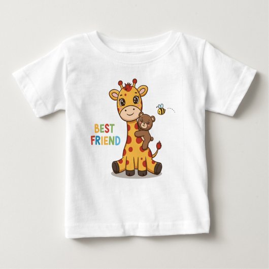 Cute Giraffe and Bear Best Friends Illustration ベビーTシャツ (正面)