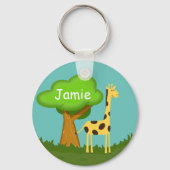 Cute Giraffe and Tree Art Personalised Keychain キーホルダー (正面)
